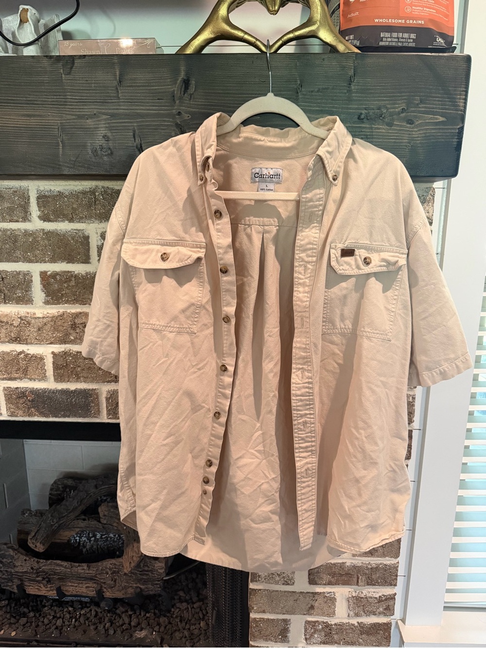 Carhartt Men’s Short-Sleeve Button-Down Shirt in Light Tan